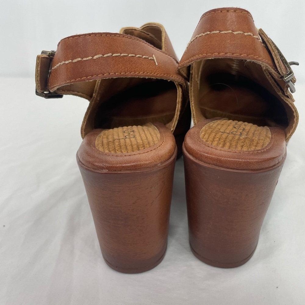BOC Brown Leather Clogs Slingback Heels 10M Comfort Chunky Heel Mule Shoes Boho - Picture 8 of 9
